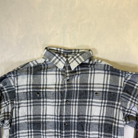 RED HEAD mens gray white plaid flannel button down long sleeve casual work shirt - Picture 3 of 16